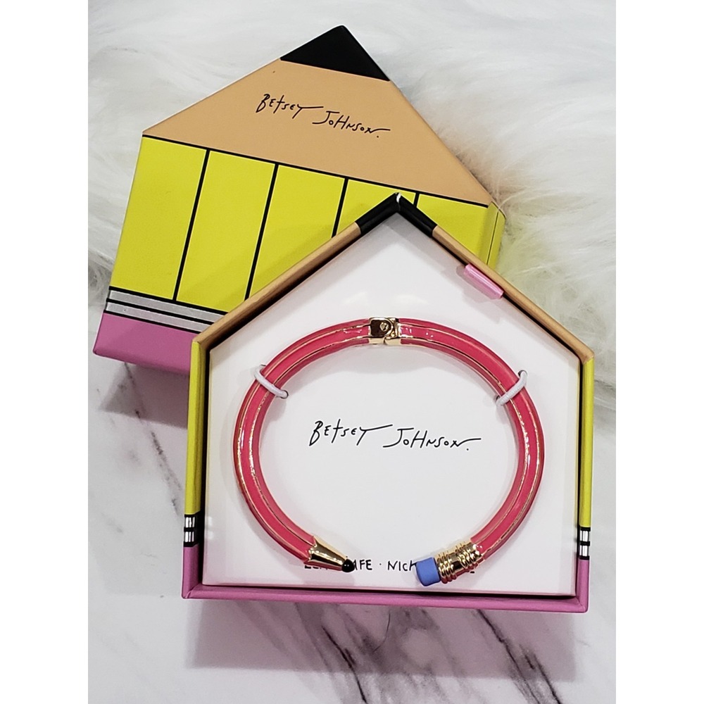 NEW Betsey Johnson Pink Pencil Cuff Bangle Bracelet 3d whimsical wearable art